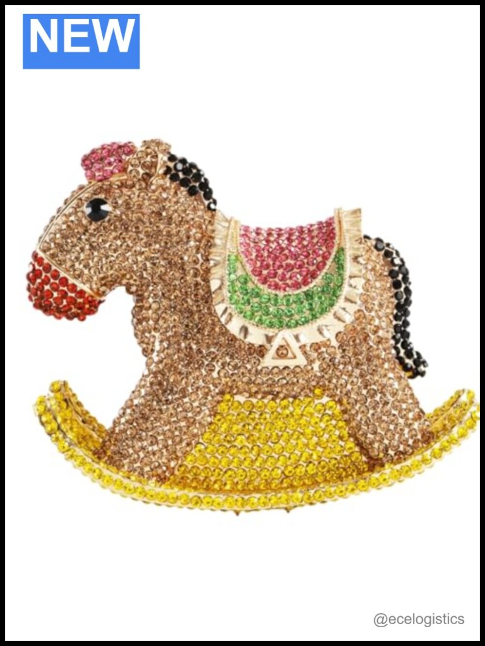 Rhinestone Rocking Horse Clutch with Chain Strap Clutch Purse